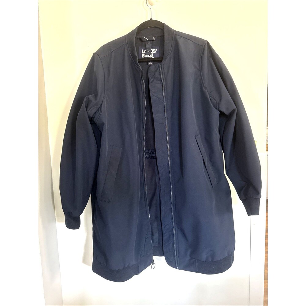 Lands’ End Womens Squall Fleece Lined Hooded Rain Jacket Coat Navy Blue Sz 14/16